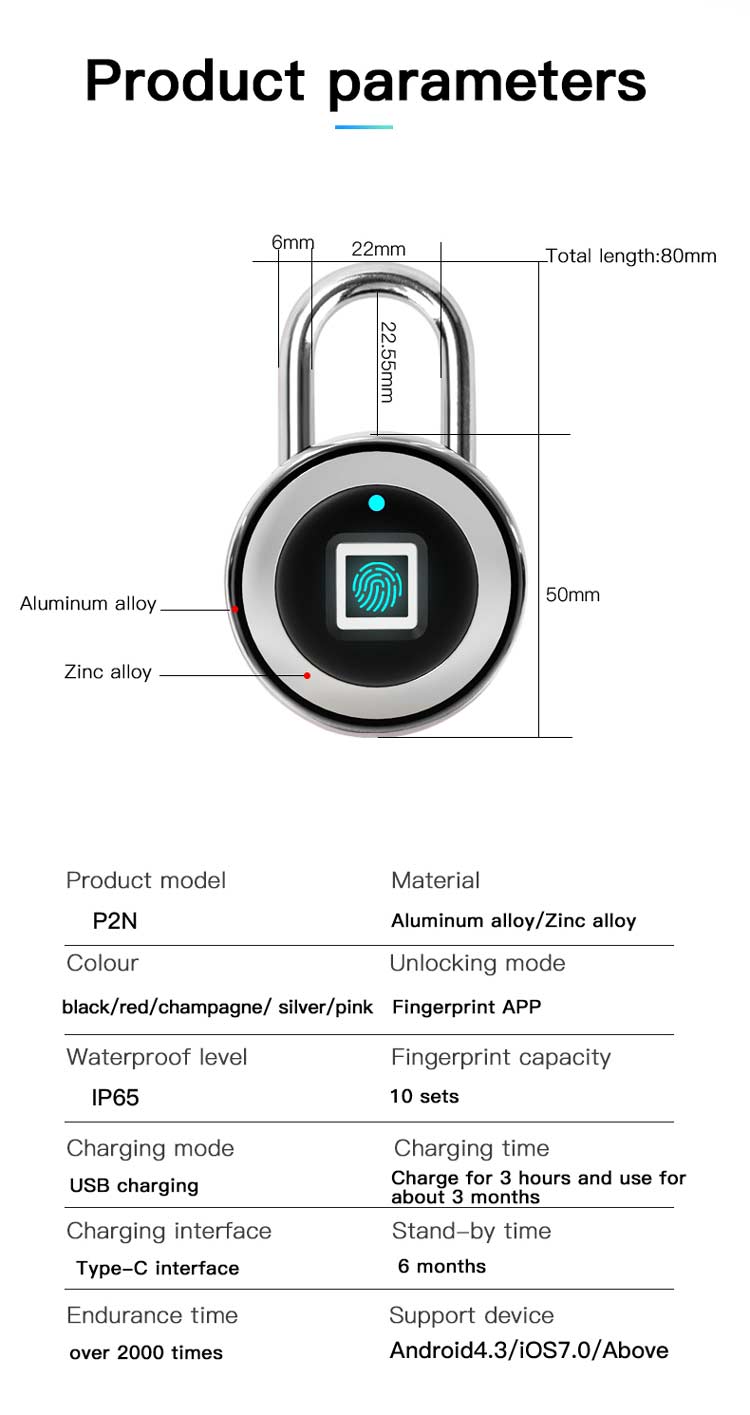 Smart Fingerprint Padlocks P2N 6